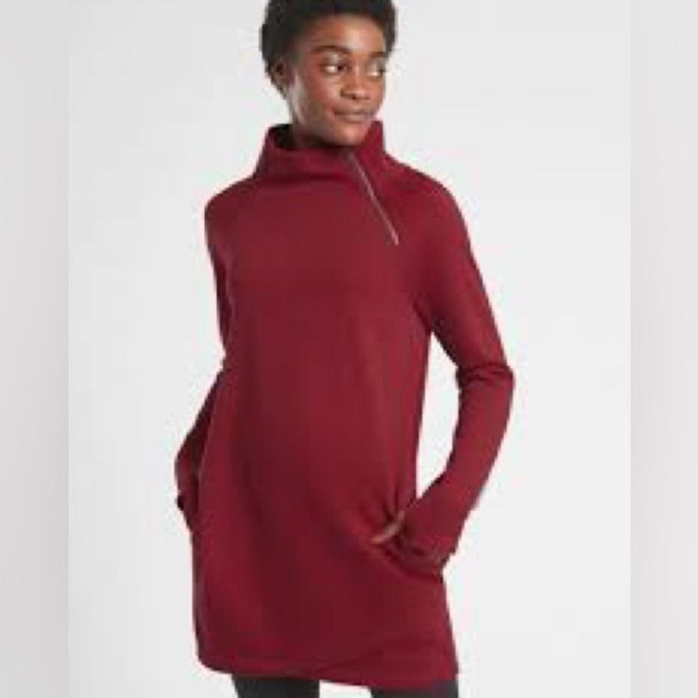 Athleta Cozy Karma Sweatshirt Dress Zip Pockets & Neck Yoga Size Small